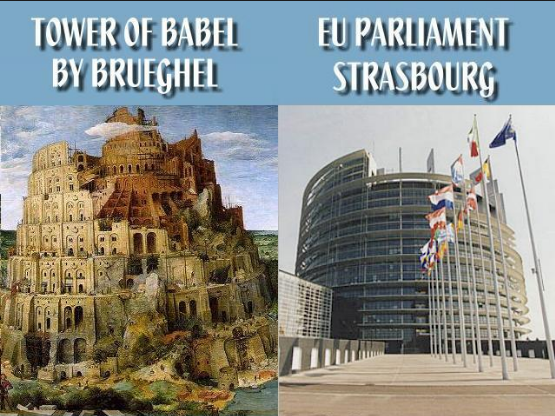 similarities of tower of babel and eu building